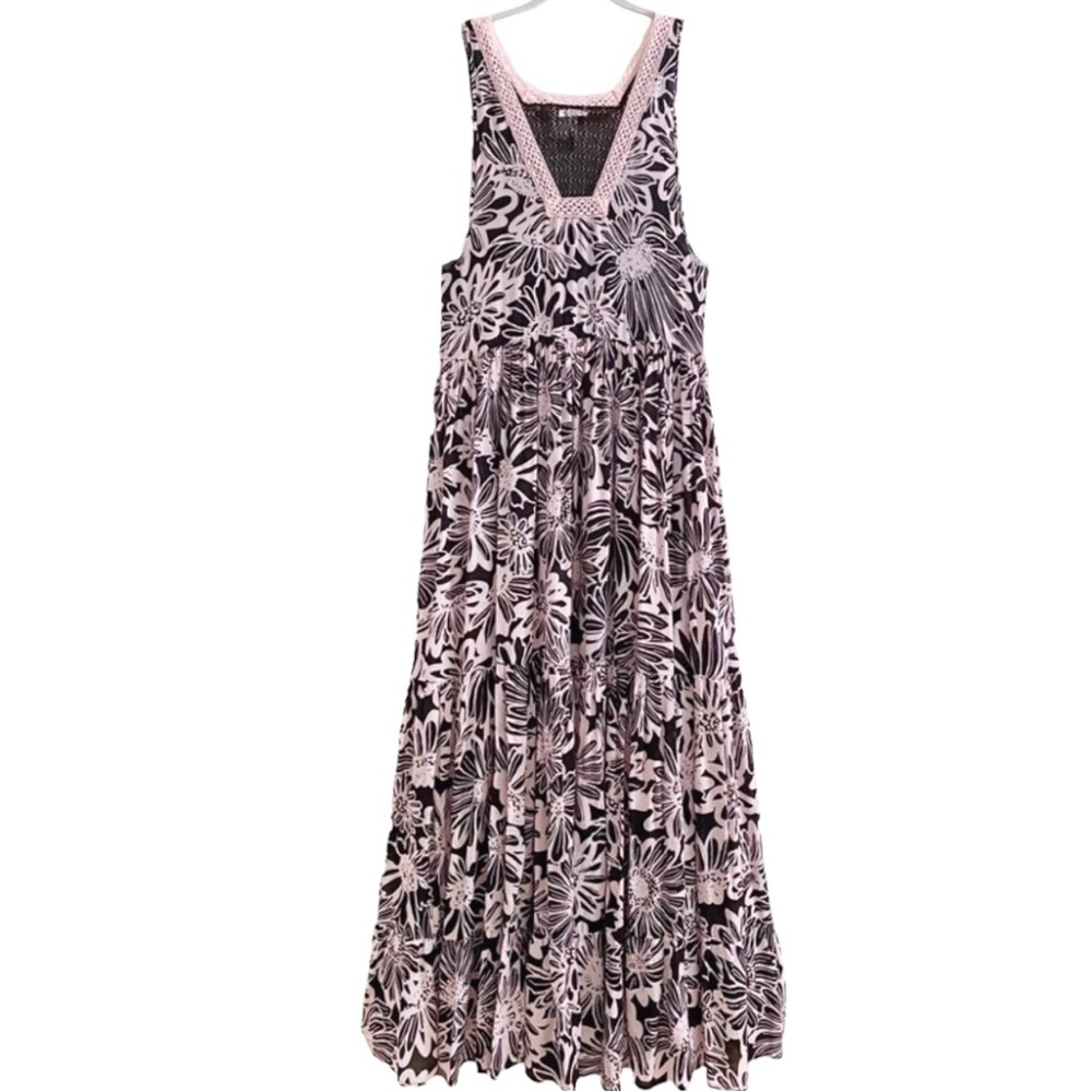 Free People Tiers For You Maxi Dress XS Washed Black Combo Boho Lace - Picture 8 of 13